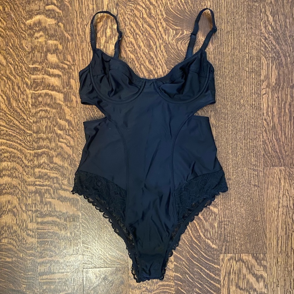 UO Black Cutout Lacey Bodysuit